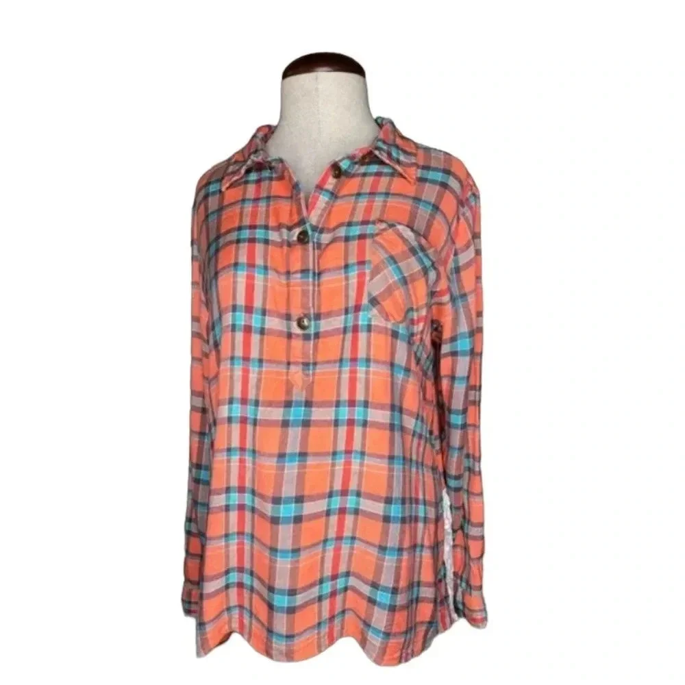 Women’s Matilda Jane Noble Tunic Coral Plaid Lace Popover